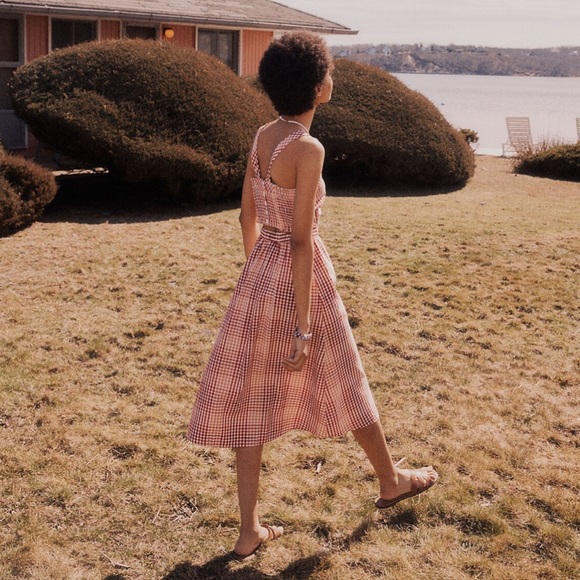 Madewell Dresses & Skirts - Madewell Cutout Back Midi Dress in Gingham Plaid